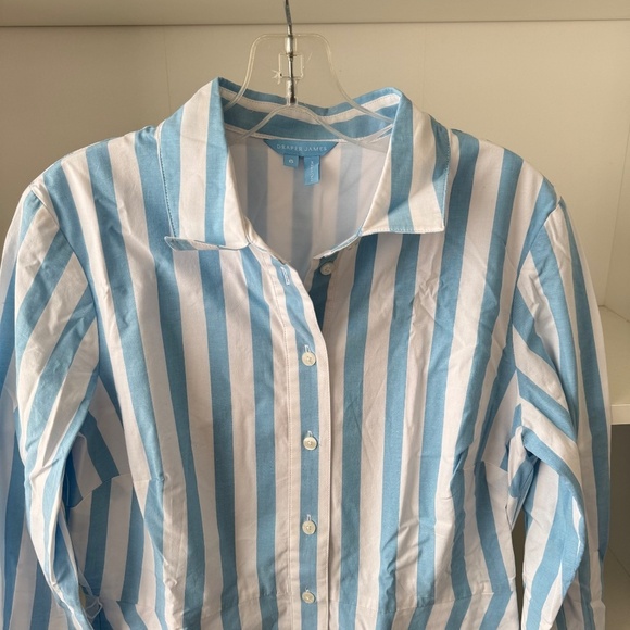 DRAPER JAMES Carly Blue White Striped Cotton Shirt Dress in Awning Stripe - Picture 8 of 9